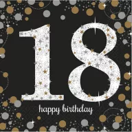   Sretan rođendan Gold Salveta Happy Birthday 18, 16 kom, 33x33 cm