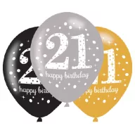   Sretan rođendan Gold Happy Birthday 21 balon, 11 inča (27,5 cm), set od 6 komada