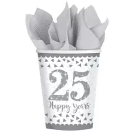   Godišnjica braka Silver 25. papirnata čaša set 8 komada 266 ml