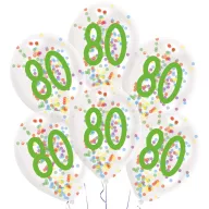   Sretan rođendan Droplets Happy Birthday 80 balon napunjen konfettima, set 6 komada 11 inča (27,5 cm)