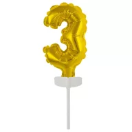 Brojevi Gold Zlatni broj 3 folijski balon za tortu 13 cm