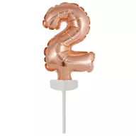 Brojevi Rose Gold Šareni broj 2 folija balon za tortu 13 cm