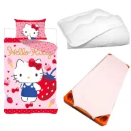   Hello Kitty Strawberry set posteljine za djecu, vrtić, podložak i poplun/jastuk 100x135 cm 40x60 cm