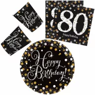   Sretan rođendan Gold Happy Birthday 80 party set s tanjurom 23 cm - 32 dijelova