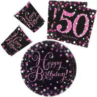   Sretan rođendan Pink Set za zabavu Sretan rođendan 50 od 32 kom sa tanjurom 23 cm