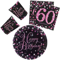   Sretan rođendan Pink Sretan rođendan 60 party set 32 kom, s tanjurom 23 cm
