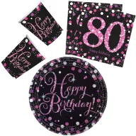   Sretan rođendan Pink Sretan Rođendan 80 party set s 32 dijela i tanjurom od 23 cm