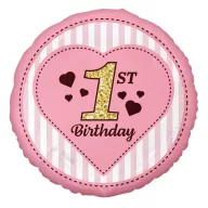 Prvi rođendan Pink folijski balon 36 cm