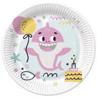   Sretan rođendan Pink Shark Sretan rođendan papirnati tanjur, 8 kom, 22,7 cm